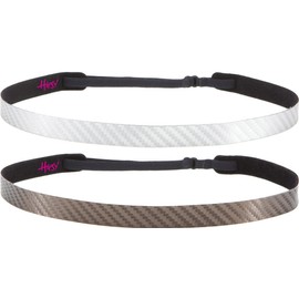 Hipsy Regular Size, Women's Adjustable NO Slip Skinny Tech Sport Headband 2pk Multi Packs (Silver & Brown)