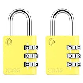 [ZARKER XD35] Small and Heavy Duty 3-Digit Combination Padlock Different Design Defferent Colors and Strong Metal Locking Mechanism - Yellow 2packs