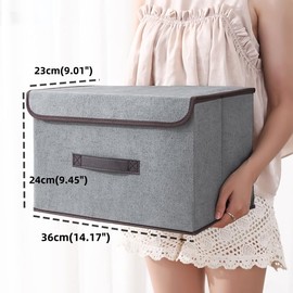 EURXLQ 6 Foldable Storage Boxes with Lid, Colour Mix, 36 x 23 x 24, Linen Fabric, Foldable Storage Bin with Flip-Top Lid and Handles, Clothing Blanket Box for Home, Wardrobe (2Beige, 2Grey, 2Green)