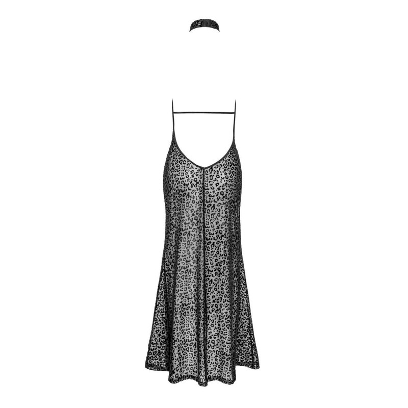 Noir Handmade F288 Leopard Print Slit Long Flock Dress, black