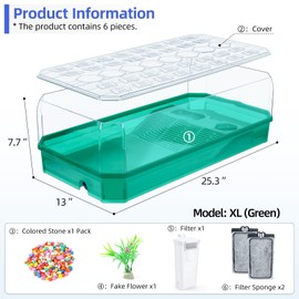 Wedoelsim Turtle cage Tortoise Terrarium with Pump＆Filter with Shower Function Easy to Change Water and Clean Water for Turtle Horned Frog Hermit Crab Green, XL