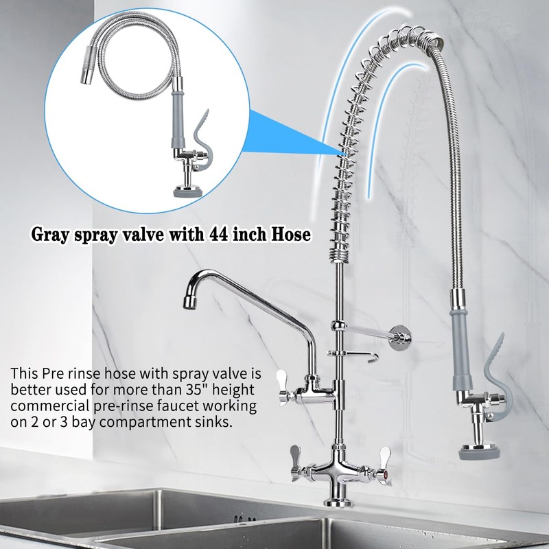 Pre Rinse Spray Valve with Stainless Hose 44inch Flexible Commercial