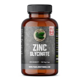 Pure Lab Vitamins - Zinc Glycinate, 150 Capsules - Vegan Zinc Mineral Supplement - Amino Acid Salt for Hair Nail and Skin Vitamins - Zinc Supplement for Men & Women-Immune System Support-Zinc Capsules