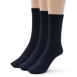 Silky Toes 3 or 6 Pk Mens Textured Dress Crew Rayon from Bamboo Socks, Designed Casual Socks (10-13, Navy -3 Pairs)