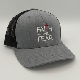 Faith Over Fear Embroidered Trucker Hat:_Grey & Black