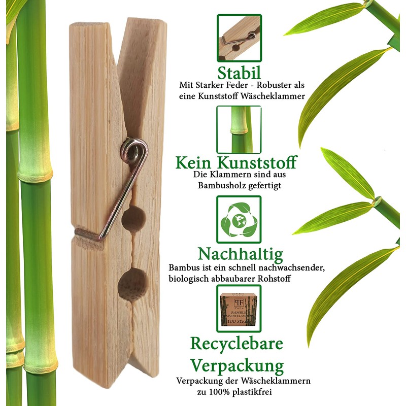Bamboo Clothes Pegs - Pack of 100 - Sustainable Wooden