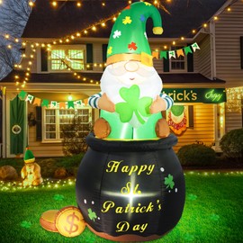 Buheco St Patricks Day Inflatables Outdoor Decorations 5ft Large Cute Blow Up Leprechaun Inflatable Gnome Sitting on Gold Pot Shamrocks Led Lights Saint Irish Outside Yard Lawn Indoor Vacation Décor
