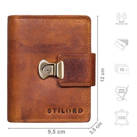 STILORD 'Reese' Elegant Wallet with RFID Protection Women's Men's Genuine Leather Wallet with Snap Closure Portrait Format - Retro Trifold Leather Wallet with Gift Box, Kara - Cognac, coin purse