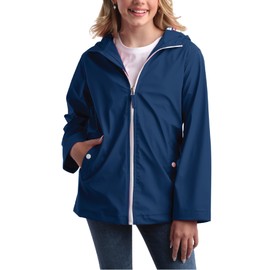 Pink Platinum Girls Rain Jacket - Lightweight Full Zip Up Hooded Wind and Water-Resistant Raincoat for Girls (Sizes: 7-16), Size 10-12, Navy