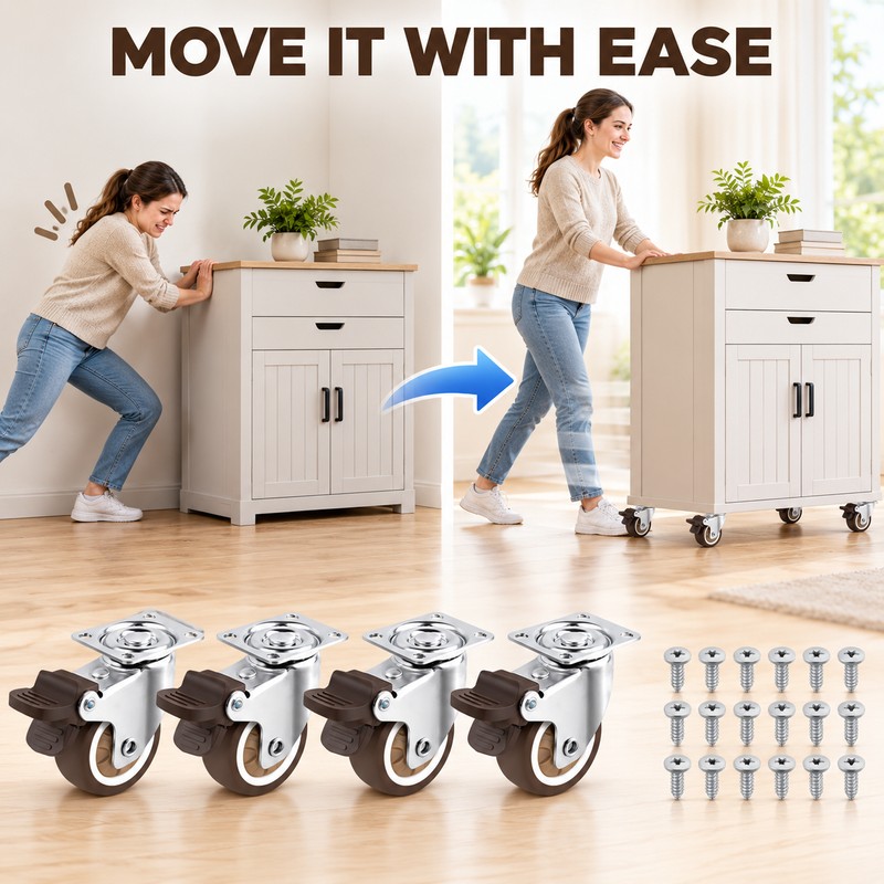 2-Inch Caster Wheels Set of 4 with Brakes & 20