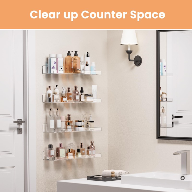 upsimples 4 Pack Acrylic Shelves for Wall Storage, 15" Floating