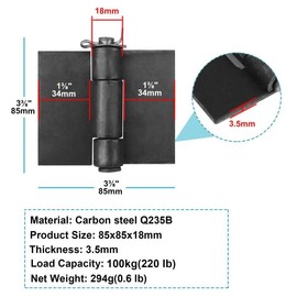 MOUNTAIN_ARK 4 Pack 3-3/8" x 3-3/8" Weldable Hinges, Heavy Duty Weld On Butt Hinges for Garage Metal Gate, Trailer, BBQ Smoker, 3.5 mm Thick