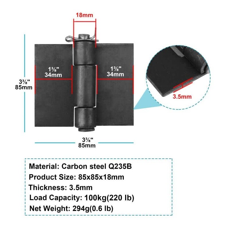 MOUNTAIN_ARK 4 Pack 3-3/8" x 3-3/8" Weldable Hinges, Heavy Duty