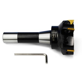 YUFUTOL Indexable End Mill with 5 Pcs TPCN32PDTR TPG32 Carbide Inserts, 3"Cutting Diameter, 90 Degree, R8 Shank, 5 Flutes