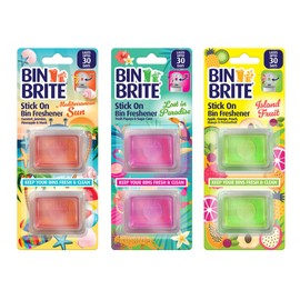 Bin Brite Stick On Bin Freshener, Pack of 3 Assorted Bin Deodoriser Scents - Mediterranean Sun, Lost in Paradise, Island Fruit -Bin Freshener and Odour Eliminator Bundled by Great British Home