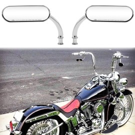 KEEPDSGN Chrome Oval Motorcycle Rearview Mirror For Harley FLSTC Heritage Softail Classic