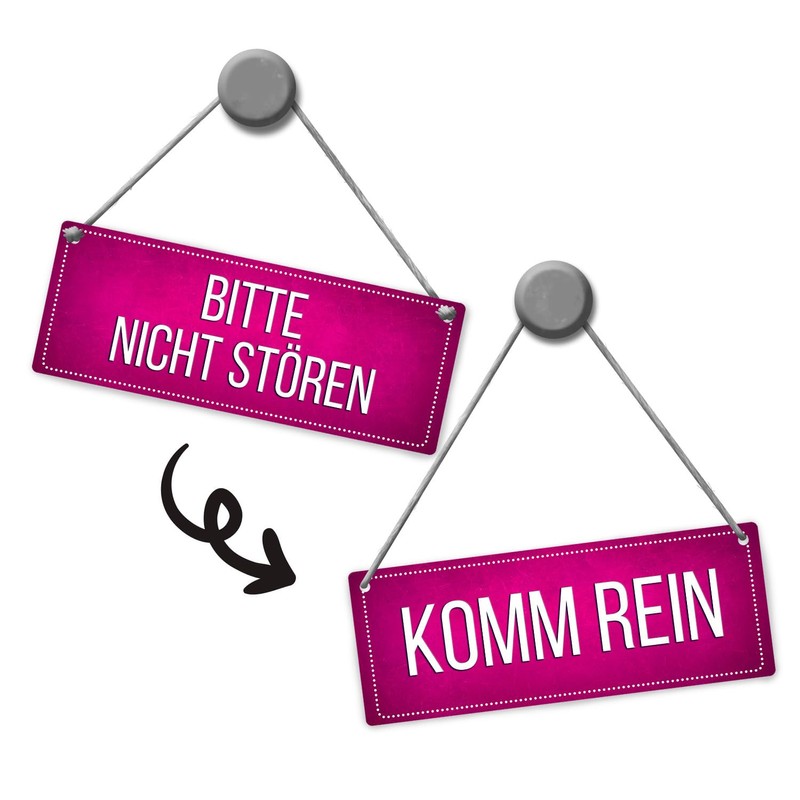 Pink Reversible Sign with Cord "Bitte nicht stören - Komm