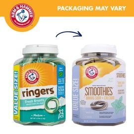 Arm & Hammer for Pets Smoothies Dental Treats for Dogs with Baking Soda and Calcium, Help Fight Bad Breath, Plaque & Tartar without Brushing, Mint, Ring Shaped, 32 Pcs (Packaging may vary)