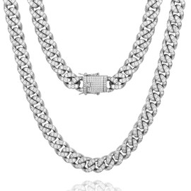 GOLD IDEA JEWELRY 12mm Iced Out Cuban Link Chain Choker 14k/White Real Gold Plated Bling 5A+ Cubic Zirconia Diamond with Prong Setting, Anti-Tarnish, Not allergies, Hip Hop Necklace for Men