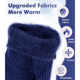 CHENMEI Fingerless Gloves Men and Women - Half Finger Gloves with Cap, Winter Flip Gloves with Touch, Mittens Gloves with Alpaca Wool, Winter Gloves for Men and Women, blue