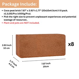 Maxona 8 Pcs Coco Coir Peat, 8.8LBS (1.1LBS/Pcs) Coconut Husk Bricks, Mulching Medium for Plants, Easy to Expand, Organic Compressed Fiber Husk Substrate for Plants, Flowers, Herbs and Seeds Starting