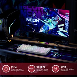 HK GAMING GK61 SE 60% | Mechanical Gaming Keyboard | 61 Keys Multi Color RGB LED Backlit for PC/Mac Gamer | US Layout (White, Mechanical Speed Silver)