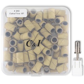 C & I Nail Sanding Bands 100 PCS Plus Upgrade Mandrel 1 PC, Nail Drill Bits for Acrylic Gel Nails Remove, Natural Nails Buffer for Nail Prep and Nail Shiner (Yellow, #240 Extra Fine)