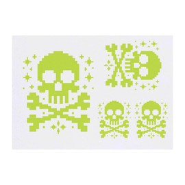 4 x 'Pixel Skull' Temporary Tattoos - Water Resistant, Skin-Safe, Non-Toxic Transfers, Mixed Sizes (TO00070718)