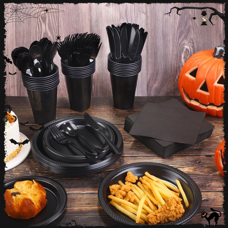 Kochorie 480 Pieces Black Plastic Dinnerware Set for 60 Guests