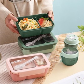 HASA zone Bento Box for Adults, Bento Boxes Set with Bag, Utensils, Oats Container Durable Leakproof Lunch Box with Fork & Spoon, Food Storage Box for Men Women Student School Office