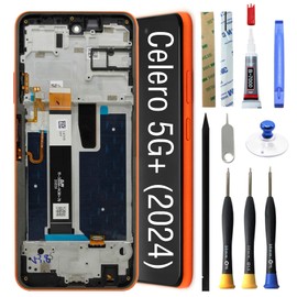 Digitizer LCD Display Touch Screen with Frame Glass Panel Assembly for Boost Mobile Celero 5G+ 2024 / Celero3 5G+ [Orange Frame] [with Tools]