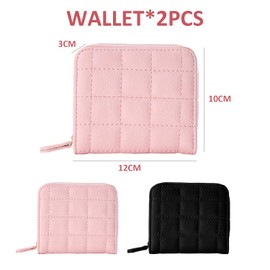 MEMOFYND 2 Pieces Square Purse, Cute, Portable, Simple, Women Girls Short Buckle Money Clip, Card Holder, Clutch Bag, Suitable for Shopping, Dining, Travel(Pink, Black), Pink, Casual