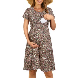 OUGES Womens 2025 Short Sleeve Summer Floral Maternity Dresses Nursing Gown Breastfeeding Clothes(floral09,L)