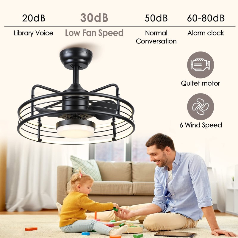 Asyko Caged Ceiling Fan with Light - Bladeless Black Ceiling