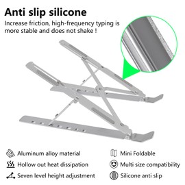 Laptop Stand for Desk, Adjustable Portable Laptop Riser, Aluminum Ventilated Cooling Notebook Mount Computer Stand for 11-15.6” Laptop with Storage Bag, Ergonomic Notebook Holder, 6 Levels Angle