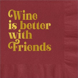 Wine is Better with Friends Gold Foil Cocktail Beverage Napkin | Wine Tasting Dinner Party | Girls Night Out Birthday Cocktail Napkin | Thanksgiving Beverage Napkin by MODLOUNGE paper company