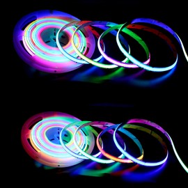 RGB IC COB LED Strip, 24V 5m 720 LEDs/m Smart COB LED Strip Light Addressable Color Flowing Strip Light Multicolor Flexible Tape Light for TV,Bedroom,Party DIY Decoration, (12V, 12mm-720 LEDs/M)