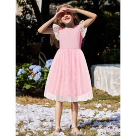 Arshiner Little Kids Pink Dress Tie Back Ruffle Sleeve Tutu Tulle Party Birthday Toddlers Easter Dresses 5t