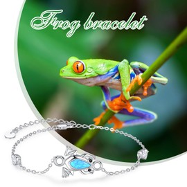 Palpitate Frog Bracelet for Women Frog Bracelets Simulated Blue Opal 925 Sterling Silver Frog Jewerly Gift for Women Mom Wife Her