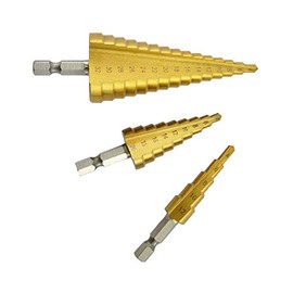 Corintian HSS Step Drill TiN Coated for Metal, Wood and Plastic - Cone Drill with Lasered Scale - One Drill for Many Diameters - Diameter 4-12 mm / 5 Steps