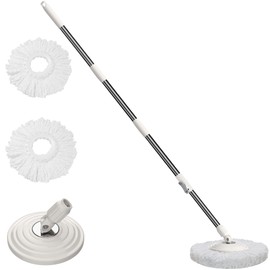 Mop & Refills Set, Hardwood Floor Mop for Floor Cleaning with 2 Replacement Heads Refills and 61" Extended Mop Pole Handle-White