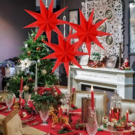 SUNBEAUTY Set of 3 Paper Stars Red 30 cm Folding Star Christmas Decoration 9 Points Folding Stars Party Decoration for Christmas Decoration Wedding Birthday Table Decoration