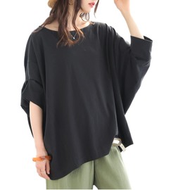 n'OrLABEL Osharewalker Women's Tops, Osharewalker Spring and Summer, Large Sizes, Casual, Spring/Summer, 100% Cotton, 100% Cotton, Draped, Deformed, Loose, 30's, 40's, 50s, Black