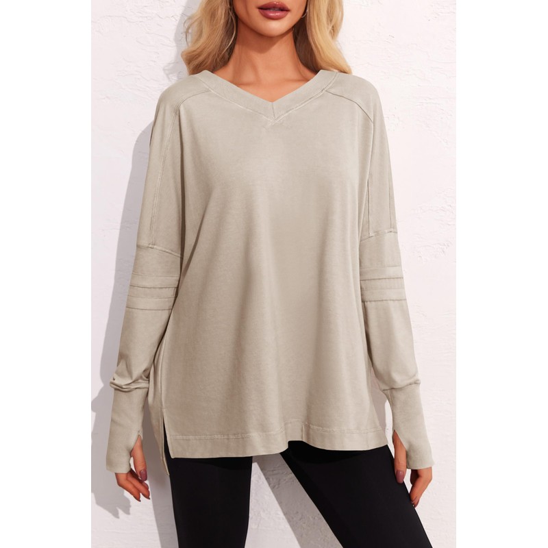 Tankaneo Womens Long Sleeve Workout Tops Oversized Hiking Shirts V