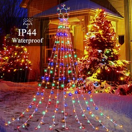 Outdoor Christmas Decorations String Lights, 320 LED 16.4 ft Waterfall Tree Lights with Snowflake Topper 8 Lighting Modes Christmas Lights for Indoor Outdoor Yard Home Festival Xmas New Year Decor