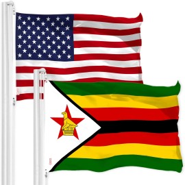 UD_G128 Combo Pack: American USA Flag 3x5 Ft & Zimbabwe Zimbabwean Flag 3x5 Ft  Both LiteWeave Pro Series Printed 150D Polyester