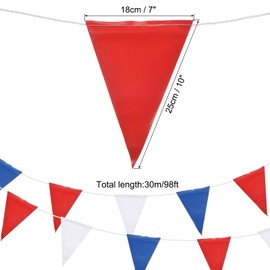 MECCANIXITY Pennant Banner Flags, 98ft 45pcs Marking Safety Flags for Perimeter Parking Lot Events, Traffic, Construction Warning, Red Blue White