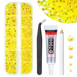 qiipii Lemon Yellow AB Resin Rhinestones w B7000 Jewelry Glue for Bedazzling Crafting 2mm-6mm Citrine Flatback Jelly Stones Diamonds Gems Charms Supplies for Nails Face Makeup Tumblers Crafts Decor
