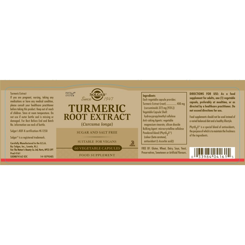 Solgar Standardized Turmeric Root Extract 400 mg, 60 Vegetable Capsules