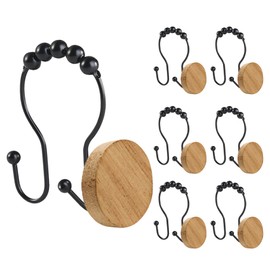 AmazorHome Black Shower Curtain Hooks, Round Log Decorative Shower Curtain Rings for Bathroom, 12 Pcs, Smooth Gliding Metal Shower Curtain Rings Rust Proof (Black)